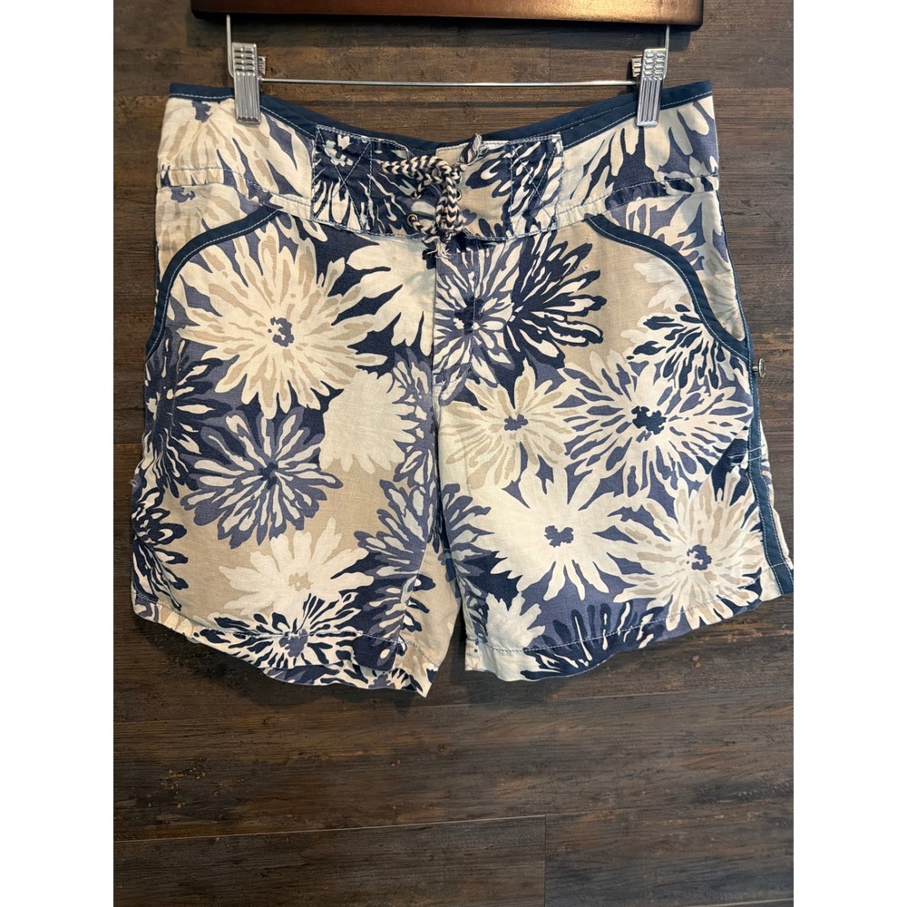 Free People Blue Floral Linen Blend Lace Up Shorts Size 8 Boho Beachy Summer